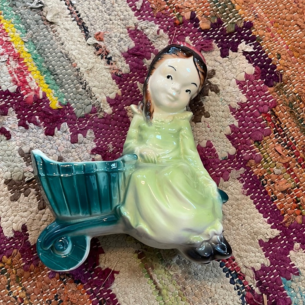 Vintage Royal Copley Planter - Girl with Cart